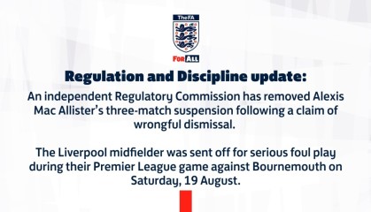  水晶宫队长抗议染红，赛后申诉成功取消处罚  